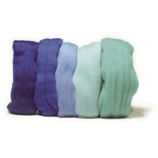 Merino-Kammzug, superfein, 19 mic, 5x10g sortiert,  50g, Blau-Töne