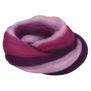 Merino-Kammzug, multicolor, im Band, 21 mic, . 50g, pink, lila Töne