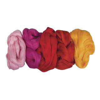 Reine Schurwolle -Kammzug, 5 Farben à 25g,  125g, Sommermischung