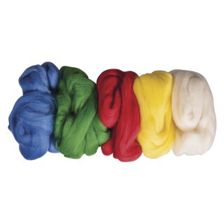 Reine Schurwolle - Kammzug, 5 Farben à 25g,  125g, Basisfarben
