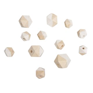 Holzperlen Diamant, 4St. ø1,5cm, 8St. ø1cm,  12 Stück, weiß