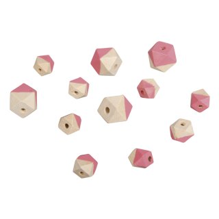 Holzperlen Diamant, 4St. ø1,5cm, 8St. ø1cm,  12 Stück, pink-matt