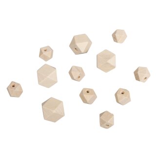 Holzperlen Diamant, 4St. ø1,5cm, 8St. ø1cm,  12 Stück, natur