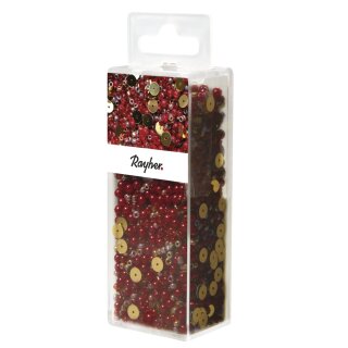 Pailletten-,Glasperlenmix und Draht, 80g Mix u. Draht 50mx0,3mm, klassikrot