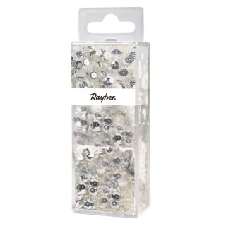 Pailletten-,Glasperlenmix und Draht, 80g Mix u. Draht 50mx0,3mm, silber