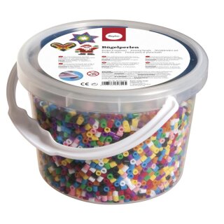 Bügelperlen Set, 6000 Perlen + 4 Steckformen+Bügelpapier Dose