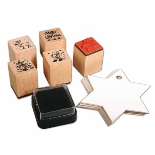 Holz Stempel Set Weihnachten mit Stempelkissen Papier-Anhänger