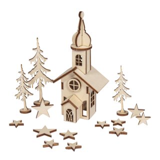 Holzbausatz Weihnachtskirche, 37 Teile,  1 Stück