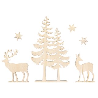 Holzmotive Baum und Hirsch, FSC100%, 3-10,8 x 3-18,5cm,  6Stück