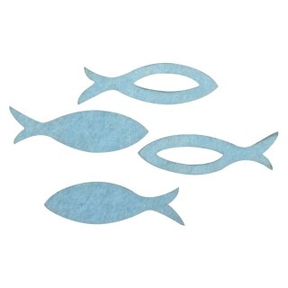 Filz Streuteile Fisch, 3,5x1x0,2cm, 2 Sorten ,  36Stück, hellblau