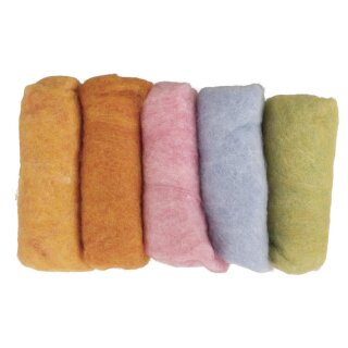 Reine Schurwolle/Vlies,meliert, 5 Farben à 20g, Sommermix Pastelltöne