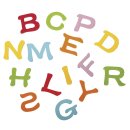 Holz Alphabet, 2-2,5cm, Farbenmix, PVC-Box 55Stück, bunt