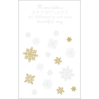 Deko-Abziehmotive Snowflake Spruch+Schneeflocken,  2Bogen, weiß/gold