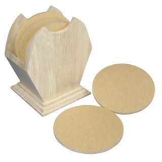 Holz Box FSC Mix Credit, 10cm ø, mit 6 runden MDF-Untersetzern