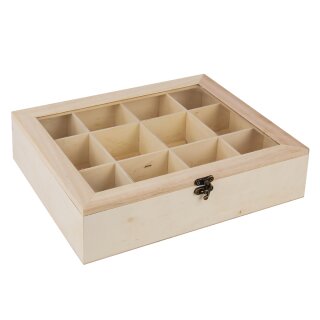 Holz-Teebox,12 Fächer, FSC Mix Credit, 28,5x23,5x7cm, Fächer je 6,5x7cm