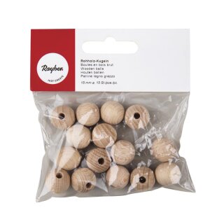 Rohholz-Kugeln, halbgebohrt, 15mm ø,  15 Stück