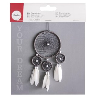 Bastelpackung: DIY Traumfänger 17x33cm, weiß/grau