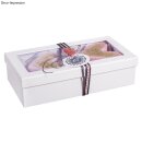 Pappmaché Geschenkbox, FSC Rec. 100%, 16,5x8,5x4,5cm, m. Unterteilung+Fenster, weiß