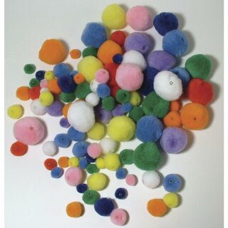 Pompons zum Auffädeln, 4 Größen/Farben, . 100 Stück, gemischt
