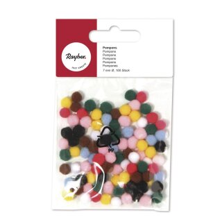 Pompons, . 100 Stück, 7 mm ø, Farben sortiert