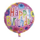 Folienballon Happy Birthday, 46cm ø,  1 Stück