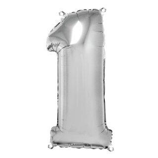 Folienballon Zahl 1, 96cm,  1 Stück, silber