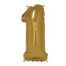 Folienballon Zahl 1, 40cm,  1 Stück, gold
