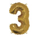 Folienballon Zahl 3, 40cm,  1 Stück, gold