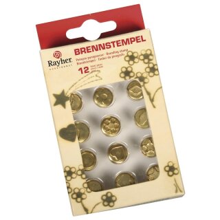 Brennstempel f. Brandmal-Kolben, sort.,Blume/Mond/Herz...,   12 Stück