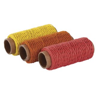 Hanfkordel-Set, 1mm ø, 3 Farben á 12m,  36m, gelb,orange,rot