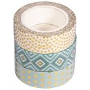 Washi Tape Set Mint/Gold Foil, 15mm, 3 Designs á 10m, Box 30m