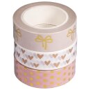 Washi Tape Set Rose/Gold Foil, 15mm, 3 Designs á 10m, Box 30m