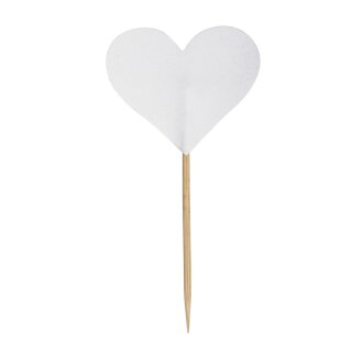 Herzpicker, 8cm, Herz: ø4cm,  10Stück, weiß