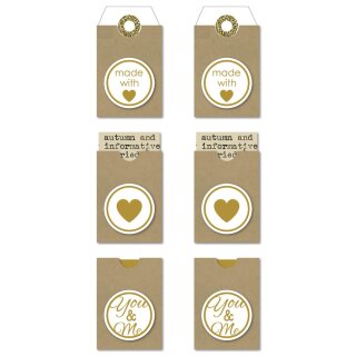 Sticker Tags - made with love, 3,2x5,3cm, SB-Karte 6Stück, kraft
