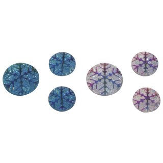 Acryl-Sticker rund m. Schneeflocken, ø 1,2+1,5cm, SB-Karte 36Stück