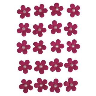 Deko-Sticker: Papierblüten m. Halbperle, m. Klebepunkt,  20Stück, pink