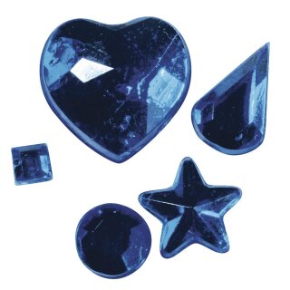 Acryl-Strasssteine zum Aufkleben, 3-12 mm, 5 Sorten,  58 Stück, d.blau