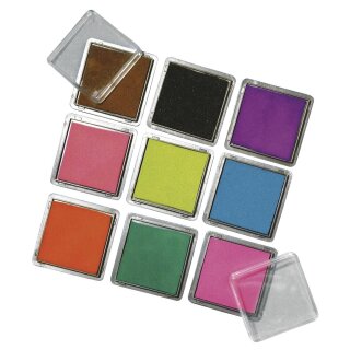 Scrapbooking Stempelkissen-Set, 3,5x3,5 cm, Set 9 Farben, gemischt