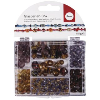 Glasperlen-Box, Farb- und Größenmix,   115g, pflaume