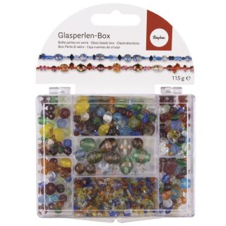 Glasperlen-Box, Farb- und Größenmix,   115g, bunt