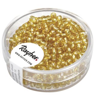 Rocailles, 2,6 mm ø, mit Silbereinzug, Dose 16g, gold