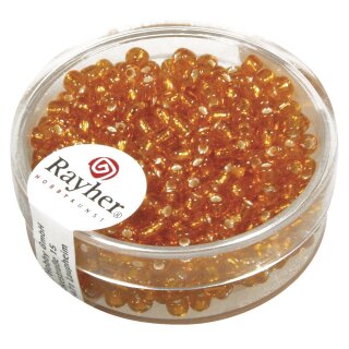 Rocailles, 2,6 mm ø, mit Silbereinzug, Dose 16g, orange