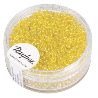 Rocailles, 2 mm ø, transp. gelüstert, Dose 17g, gelb