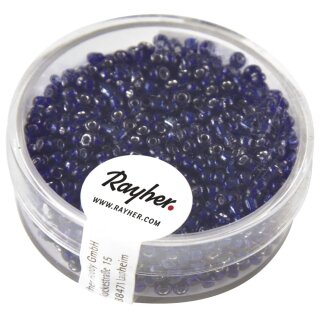 Rocailles, 2 mm ø, mit Silbereinzug, Dose 17g, d.blau