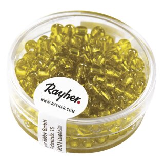 Rocailles, 4 mm ø, mit Silbereinzug, Dose 17 g, gelb