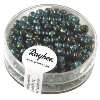 Rocailles m.Silbereinzug+Rainbow, ø 4 mm, Dose 17g, smaragd