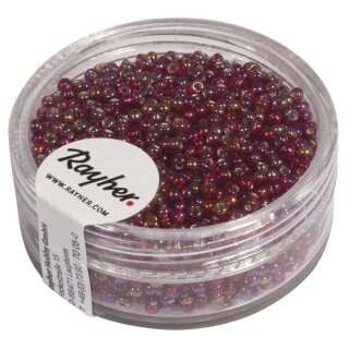 Rocailles m.Silbereinzug+Rainbow, ø 2 mm, Dose 17g, pompadur-rot