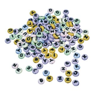 Plastik-Buchstaben-Perlen rund, 8 mm, Blisterkarte 40g, gemischt
