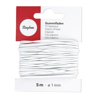 Gummifaden, 1mm ø, Karte 5m, weiß