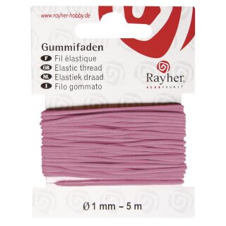 Gummifaden, 1mm ø, Karte 5m, pink